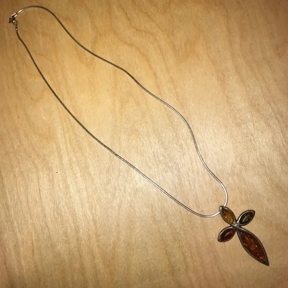 Celtic Cross in Amber and Sterling Silver